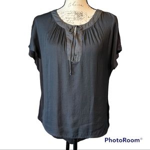 ACOS&A Two Toned Gray‎ Tie Front Blouse Pullover Ruching Keyhole Neckline Shirt